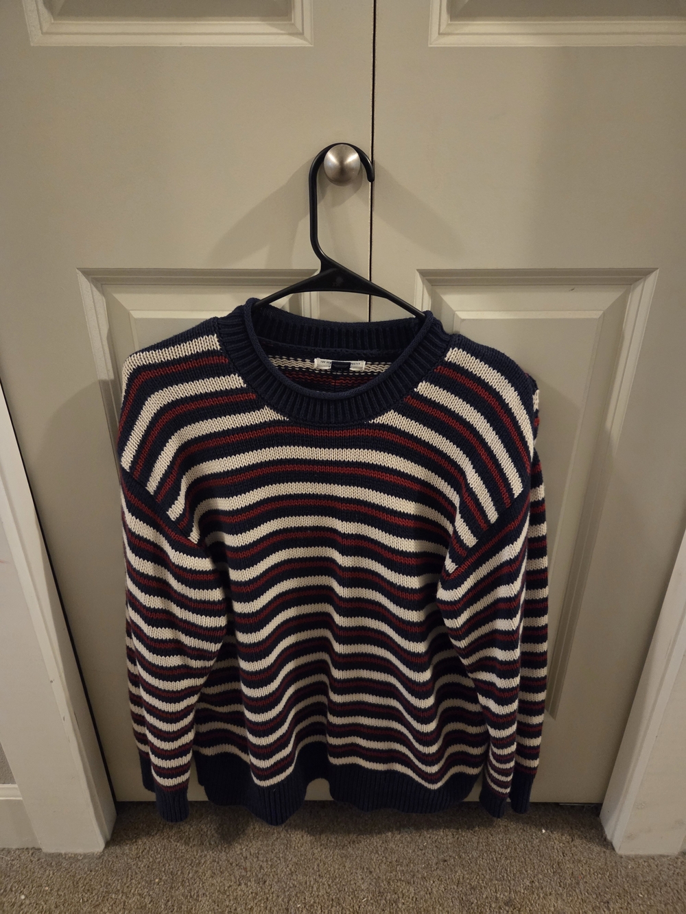 NWOT American Eagle Outfitters Navy, White & Burgundy Striped Crewneck Sweater